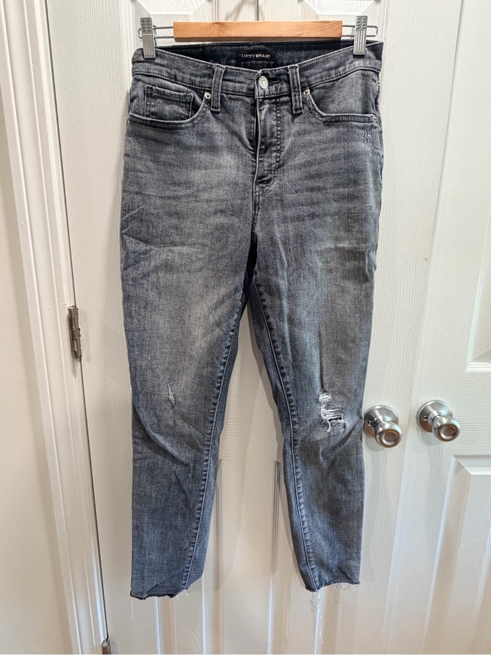 Lucky Brand Women’s Washed Gray Distressed Ankle Jeans